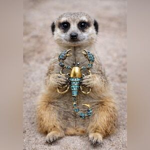 Scorpion pin brooch w blue crystal rhinestones brass base metal NWOT